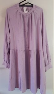 Lilac Size XL tier Shirt Dress Crushed Look Pattern With Cuffed sleeves - Picture 1 of 3