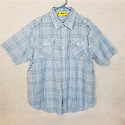 AKADEMIKS Colours Lightweight Plaid Flap Pocket S/S Button Casual Shirt Blue XL - Image 1 of 4