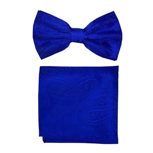 New formal men's pre tied Bow tie & hankie set paisley Royal blue party wedding - Picture 1 of 4