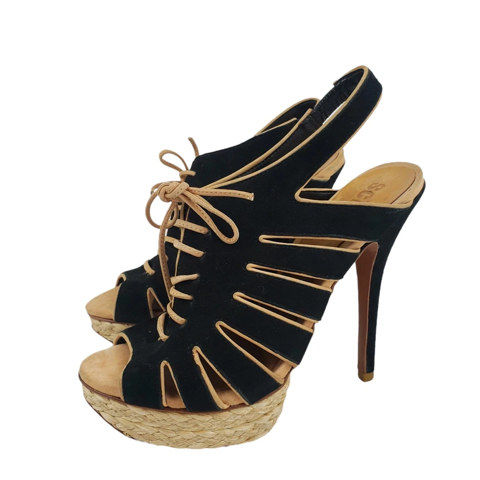 SCHUTZ High Heel Platform Sandals Black Suede Lace Up Size US 6 B - Image 1 of 4