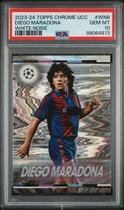 2023-24 Topps Chrome UCC Diego Maradona WHITE NOISE PSA 10 FC BARCELONA - Picture 1 of 2