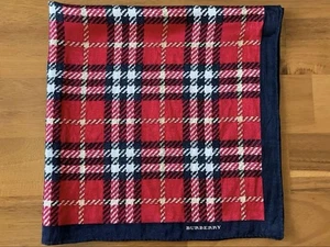 Burberry Silk Cotton Blend Handkerchief Check Red Navy 58cm - Picture 1 of 5