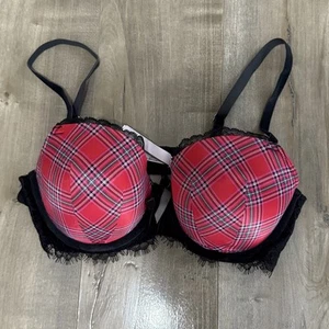 Victoria's Secret BH Dream Angels gefüttert Demi 38C Bügel rot kariert schwarz Spitze - Bild 1 von 13