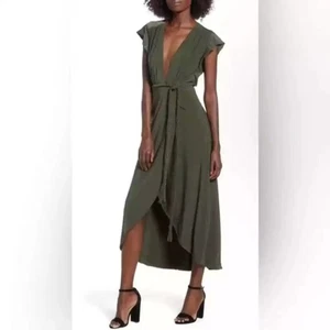 MISA LOS ANGELES OLIVE GREEN WRAP MAXI DRESS | SILKY DRAPE | SIZE S – NWT - Picture 1 of 4