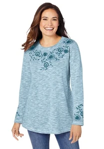 Woman Within Plus Size Floral Embroidered Sweatshirt Tee - Picture 1 of 26
