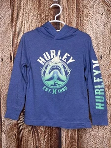 Hurley Hoodie Boys Small 6 Blue Pullover T-Shirt Shark Graphic Long Sleeve - Picture 1 of 4