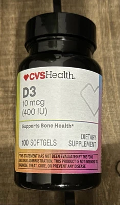 CVS Health D3 10mcg suplemento 100 cápsulas blandas CADUCIDAD 26/06 Foto 1 de 2