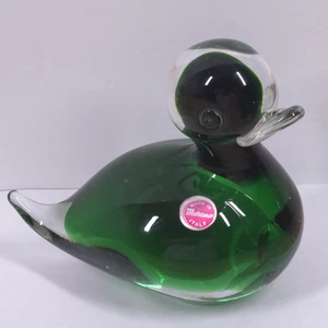 Estatuilla de pato estilo Murano Sommerso 5,5 pulgadas verde profundo pisapapeles arte vidrio - Imagen 1 de 9