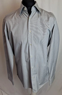 Hugo Boss Striped Formal Shirt Short Sleeve Smart Dress Grey Large 16.5" A3408 - Image 1 of 4