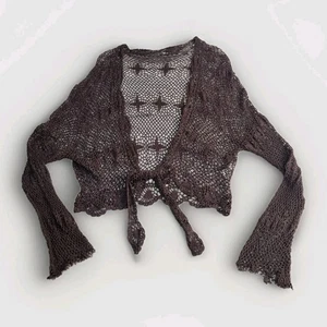 Vintage Fairy Grunge Crochet Knit Top Plus Size 18 XXL Chocolate Brown Boho - Picture 1 of 8