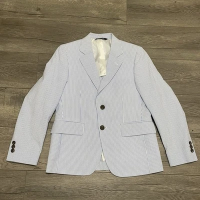 Brooks Brothers Boys Seersucker Blazer Blue White Cotton Nautical Sz 12 - Image 1 of 4