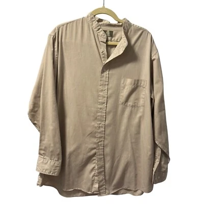 Bill Blass Beige Button-Up Shirt Mandarin Collar Chest Pocket Sz 17.5 - Image 1 of 4