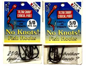 2 Packs No Knots! Fish Hooks Size 5/0 Ultra Sharp Conical Point 4 Count Package - Picture 1 of 16