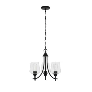 Rustic Bronze Hanging Candlestick Chandelier 3 Light Clear Glass Shades - Picture 1 of 1