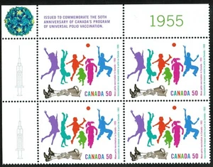 Canada sc#2120 Polio Vaccination: Children Playing, UL Imprint Block, Mint-NH - Picture 1 of 2