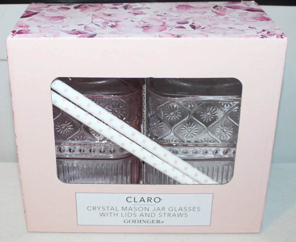 Godinger Claro Mason Jars Pink 16oz Drinking Set Set of 2