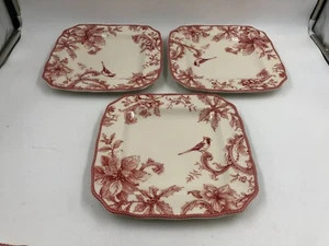222 Fifth Ceramic 10in Square Red & Beige Plate Set For 3 AA02B33032 - Picture 1 of 6