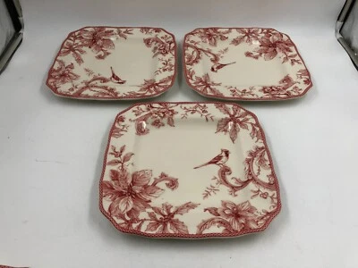 222 Fifth Ceramic 10in Square Red & Beige Plate Set For 3 AA02B33032 - Image 1 of 4