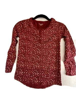 Cherokee T- Shirt Girls Large (10/12) Red Long Sleeve Floral 1/4 Button Pullover - Image 1 of 4
