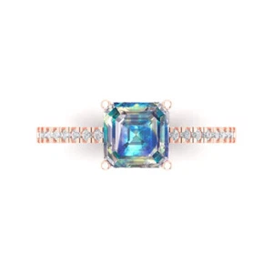 14K Rose Gold Solitaire with Accents Engagement Ring, 2.7 ctw Blue Moissanite - Picture 1 of 11