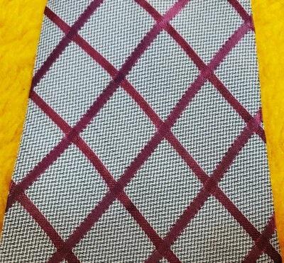1950s BOLD SWING DOOWOP ROCKABILLY TIE ~ ABBEY CHECK GRIDS ~BURGUNDY & GRAY ~52" - Image 1 of 4