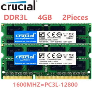 Crucial 8GB Kit 2 x 4GB DDR3L 1600MHz PC3L-12800 Laptop RAM Sodimm Memory 1.35V - Picture 1 of 11