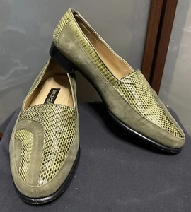 Ennesi Genuine Reptile & Leather Olive Green Slip On Mens Size 10.5 Dress Shoes - Picture 1 of 9