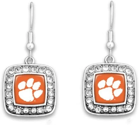 47274 Clemson Tigers Square Dangle Earrings with rhinestones Cover