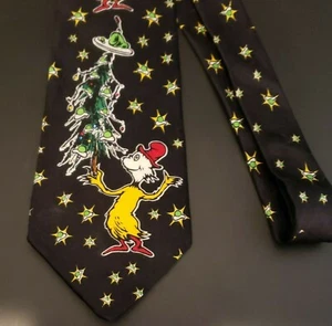 Corbata de Navidad de colección Dr Seuss huevos verdes y jamón "Sam I am" 59” 100% seda - Imagen 1 de 6