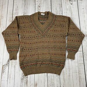 VINTAGE PAUL STUART LARGE XL WOOL ABSTRACT PATTERN CLASSIC SWEATER ENGLAND BROWN