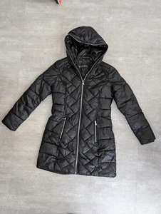 GUESS Black Hooded Puffer Coat Jacket Size Small Woman's - Picture 1 of 13