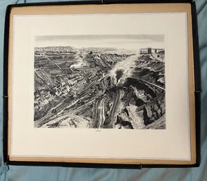 Iron Mine Mining Scene Pencil Etching 13.75 11.25 Seth Hoffman Print 1944 - Imagen 1 de 5