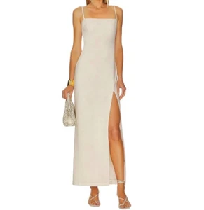 NWT SNDYS X REVOLVE Palmer Maxi Dress Womens Size M Sand Beige Linen Blend Slit - Picture 1 of 14