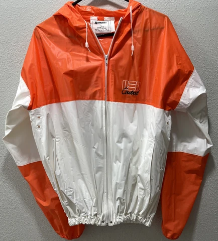 RARE OSU Cowboys Rain Jacket Seven Sons and Co Sz L Rainmate 3 VTG 100% PVC Cover