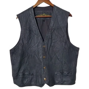 Gilet biker vintage anni 90 struttura pelle nera a scatto taglia L uomo - Foto 1 di 9