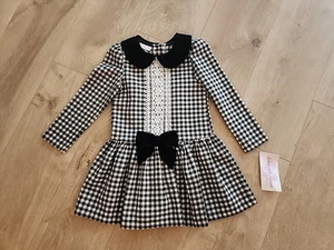 NWT dillards Bonnie Jean Dress Black White Gingham Check Size 3t 3 Velvet Bow - Picture 1 of 5