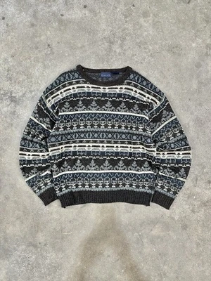 Vintage 90s Basic Editions Aztec Geometric Knit Sweater Crewneck Multi Color XL￼ - Image 1 of 4