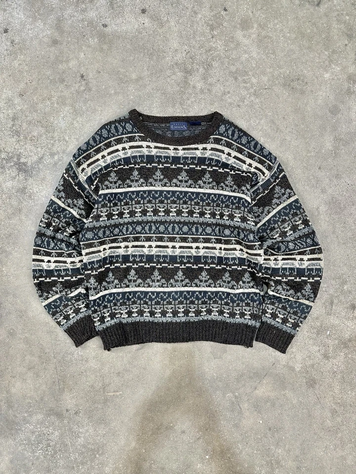 Vintage 90s Basic Editions Aztec Geometric Knit Sweater Crewneck Multi Color XL￼ - Image 1 of 4