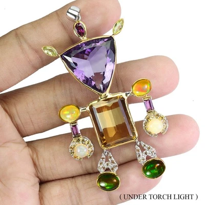 Colgante de plata de ley 925 octágono citrino 76ct 21 mm robot hecho a mano joyería gema Foto 1 de 4