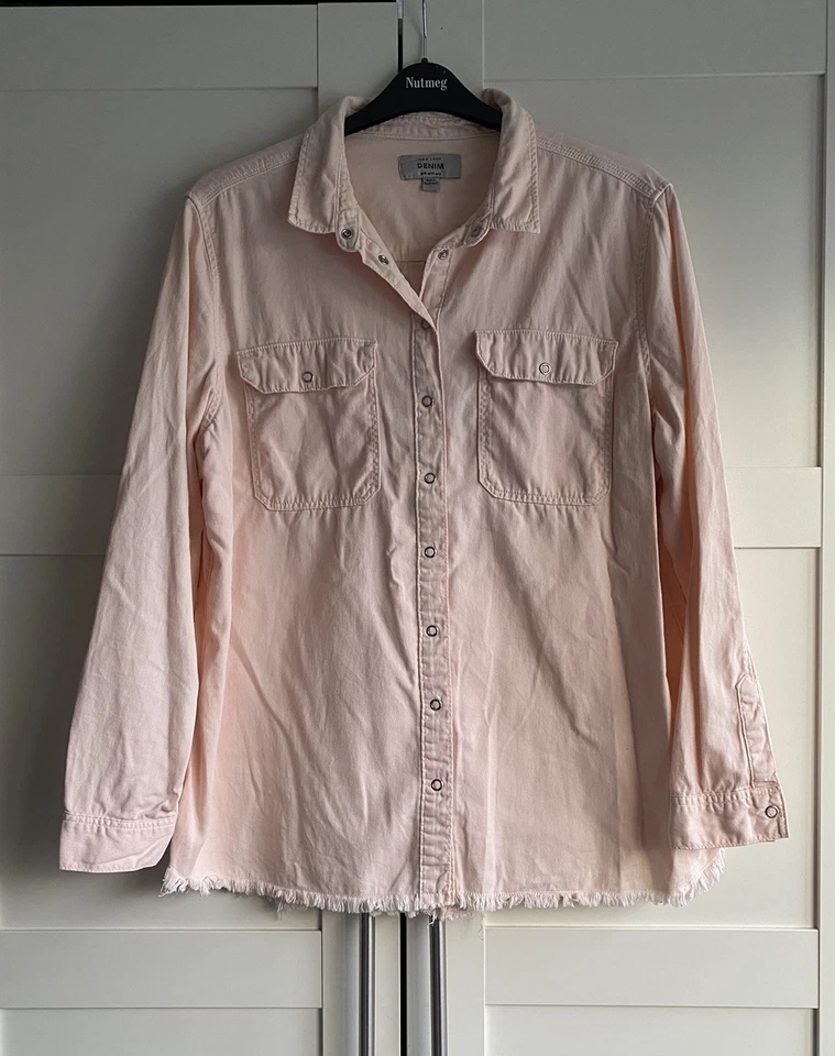 LOVELY PALE PINK FRAYED HEM DENIM SHIRT from NEW LOOK (Size 16)  - Image 1 of 3