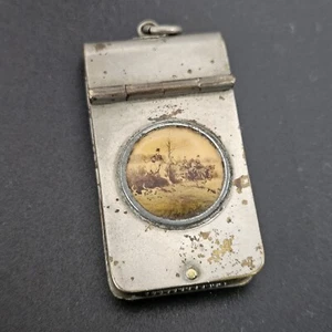 Antique Horse Dogs Hunting Theme Novelty Metal Vesta Case. - Picture 1 of 9