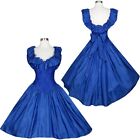 Vintage 80s Blue Lace Ruffle Taffeta Hi Lo Full Skirt Prom Party Dress XS