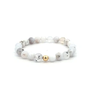 Natural Opal 6mm Stretchable Bracelet 18k Gold Bead Charm - Picture 1 of 4