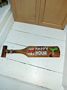 Insegna a pagaia in legno massello ""happy hour - Foto 1 di 10