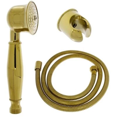 Retro Handbrause Brause Duschkopf aus Messing gold Brauseschlauch Brausehalterun - Bild 1 von 4