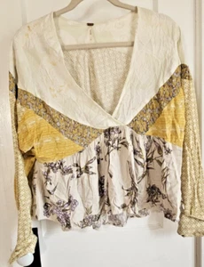 Free People Aloha State of Mind Boho Langarm Patchwork Crop Top Gr. Small - Bild 1 von 12