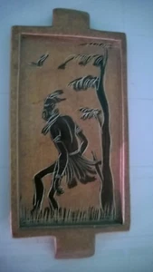 OLD VINTAGE "HAND CURVED SCENE TRAY " Made in KENYA 3 1/8" X 6 7/8" , 9.4 Oz. - Picture 1 of 7