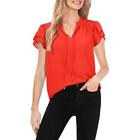CeCe Womens Red Ruffled Crepe Top Blouse Shirt M BHFO 4983