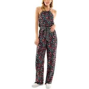 Kingston Grey Womens Black Floral Print Crinkled Jumpsuit Juniors XXS BHFO 9522 - Picture 1 of 2