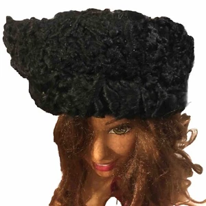 Vintage Ladies ￼Black Lambs Wool Sheep Skin ￼Real Fur Winter Cossack Style ￼Hat - Picture 1 of 6